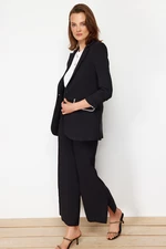 Trendyol Black Pearl Detailed Crepe Jacket Trousers Woven Bottom Top Set