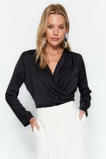 Trendyol Black Double Breasted Satin Woven Blouse