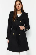 Trendyol Black Belted Gold Button Detailed Stamp Coat