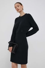 Vlněné šaty Tommy Hilfiger černá barva, mini, oversize