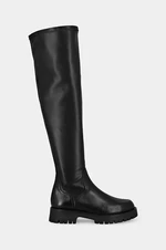 Kožené kozačky Jonak RADAR CUIR/STRETCH dámské, černá barva, na plochém podpatku, lehce zateplené, 3300103