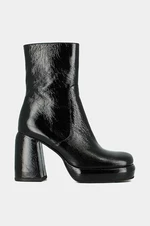 Kožené kotníkové boty Jonak DENA CUIR BRILLANT dámské, černá barva, na podpatku, 3300205