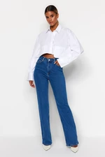 Trendyol Blue vysoký pás komfortné široké džínsy