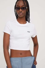 Bavlnené tričko Tommy Jeans dámsky,biela farba,DW0DW17366