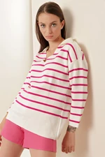 Bigdart 15778 Oversized Striped Sweater - Fuchsia
