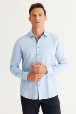 ALTINYILDIZ CLASSICS Men's Blue Slim Fit Slim Fit Classic Collar 100% Cotton Dobby Shirt.