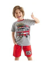 Mushi Firefighters Boys Gray T-shirt and Red Shorts Set