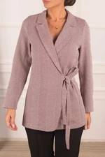 armonika Women's Claret Red Herringbone Patterned Stamp Jacket with Tie Side