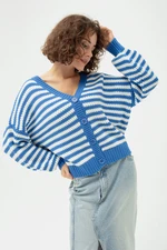 Lafaba Women's Blue Oversize Striped Knitwear Cardigan