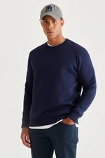 AC&Co / Altınyıldız Classics Men's Navy Blue Standard Fit Normal Cut 3 Thread Crew Neck Cotton Sweatshirt with Inner Fleece