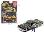 1961 Chevrolet Impala Lowrider Black with Graphics and Diecast Figure Limited Edition to 3600 pieces Worldwide 1/64 Diecast Model Car by Johnny Light