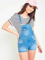 Denim dungarees shorts with blue pearls