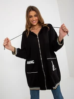Black long zippered sweatshirt with lettering