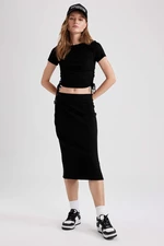 DEFACTO Slim Fit Basic Slit Corded Camisole Midi Skirt