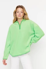 Trendyol Green Thick Fleece Hooded and Zippered Oversized/Wide Knit Sweatshirt