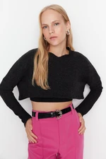 Trendyol Black Super Crop Long Sleeve Tricot Look Knitted Blouse