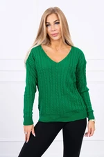 Knitted sweater with V-neck light green