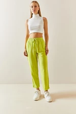 XHAN Neon Green Linen Pencil Trousers