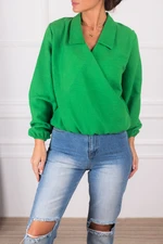 armonika Women's Green Double Breasted Blouse With Elastic Sleeves And Waist