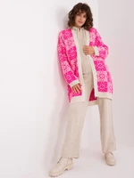 Fuchsia and ecru long cardigan with patterns