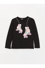 LC Waikiki Girl's T-Shirt with a Crew Neck Printed Long Sleeve