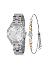Polo Air Women's Wristwatch Roman Numeral Single Row Stone Dorica Bracelet Silver Color
