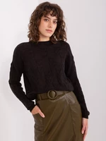 Black Women's Long Sleeve Cable Sweater