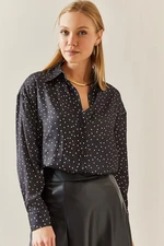 XHAN Black Patterned Flowy Satin Shirt