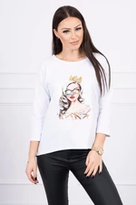 Blouse with graphics of a girl in glasses 3D white