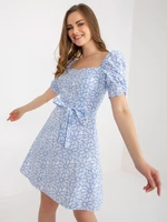 White and blue summer dress with short sleeves