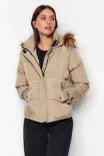 Trendyol Beige Oversize Für Coat with Hood, Water-Repellent Inflatable Coat