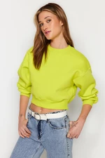 Trendyol Yellow Comfortable Cut Crop Basic Crew Neck Thick Fleece Inside Knitted Knitted Sweatshirt