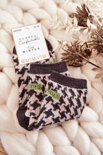 Dámské teplé ponožky s vertikálními vzory šedými a zelenými