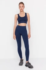 Trendyol Dark Navy Bezszwowe/bezszwowe legginsy sportowe z dzianiny kompresyjnej na całej długości