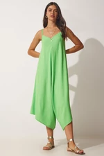 Happiness İstanbul Women's Vibrant Green Halter Oversized, Flowy Baggy Overalls