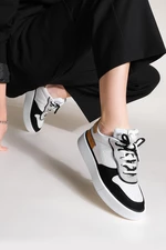 Marjin Women's Sneakers High Heel Block Color Lace-Up Sneakers Pera White