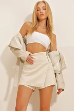 Trend Alaçatı Stili Women's Stone Zipper Detail Suede Shorts Skirt
