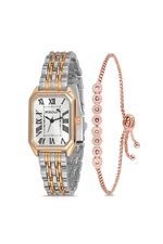 Polo Air Vintage Roman Numeral Women's Wristwatch with Zircon Stone Waterway Bracelet Silver-copper Color