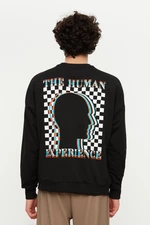 Trendyol Men's Black Oversize Crew Neck Long Sleeve Printed Sweatshirt