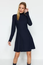 Trendyol Navy Blue A-Line with Stitching Detail/A bell-shaped Stand-Up Collar Thessaloniki/Knitwear Look Knitted Dress