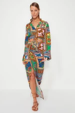 Trendyol Tropical Patterned Woven Slit Blouse and Skirt Set
