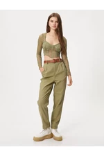 Koton Carrot Trousers with Gabardine Fabric Belt Detail and Slightly Tapered Leg Pockets