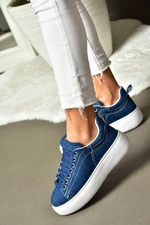 Fox Shoes P404004210 Navy Blue Denim Fabric Women's Sports Shoes Sneakers