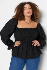 Trendyol Curve Plus Size Black Knitted Woven Plus Size Blouse