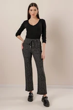 By Saygı Elastic Waist Laced Side Pocket Trousers Wide Size Range Black