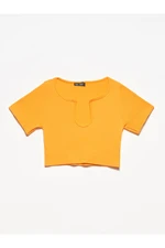 Dilvin Collar Detailed Crop Top-orange 3687