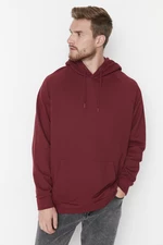 Trendyol Claret Red Men's Basic Oversize Fit Hooded Sweatshirt with a Soft Pillow interior.