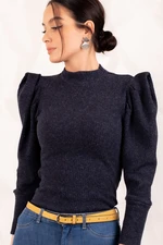 armonika Women's Navy Blue Watermelon Sleeve Knitwear Sweater