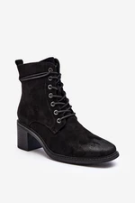 Women's lace-up ankle boots with low heels - black Serellia