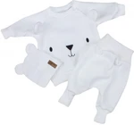 Pletená kojenecká sada 3D Medvídek, svetřík, tepláčky + čepička Kazum, bílá, vel. 86 (12-18m)